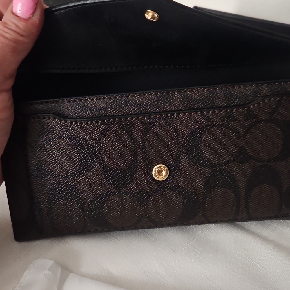 Coach Brown Signature Envelope Wallet with Gold Accent - Picture 10 of 17